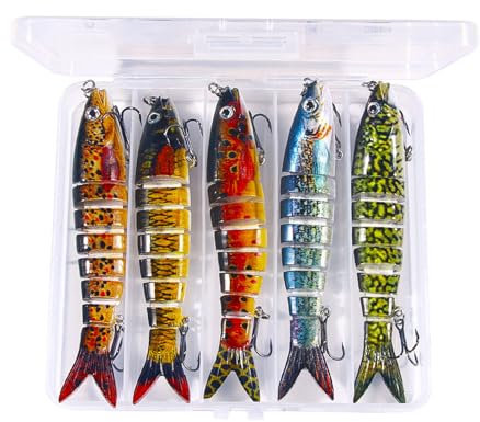 XAGMODSHN 5pcs Langsam Sinkende Fischköder Wobbler Mehrere Abschnitte Fischerei Köder 3D Künstliche Fischereiköder Swimbait Wobblers