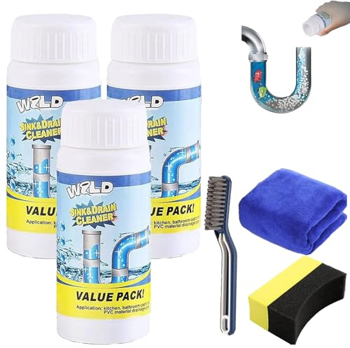 Wild - 3 pulitori per lavello e tubazioni, potente sbocco per lavello e tubazioni, sboccatore Wild S-ink e D-Rain in schiuma, detergente D-Rain per cucina, bagno, servizi igienici