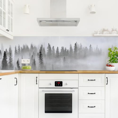 micasia Küchenrückwand selbstklebend Wald ohne Bohren fugenlos - Made in Germany - Bäume Modern matt Paneel schwarz weiss Küche Herd Spritzschutz 1721 (315x90cm)