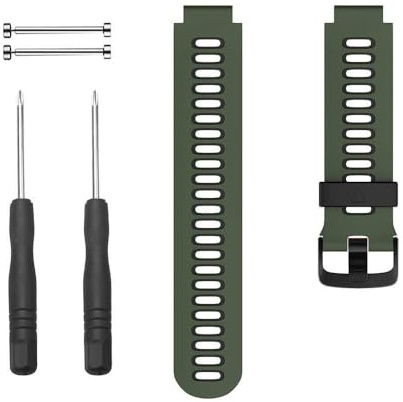 OBAEHH Für Forerunner 220 Uhrenarmbänder, schwarze Schnalle, Sport-Silikon-Uhrenarmband, Ersatz für Forerunner 230/220/235/620/630/735XT und Approach S20/S5/S6 Smartwatch-Armband(Army green-black)