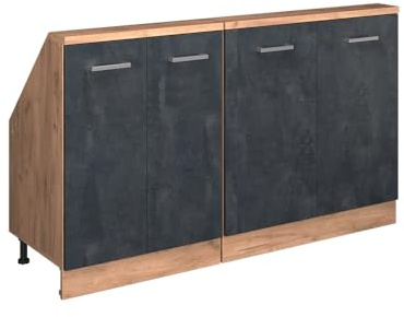 Vicco Dachschrägenschrank-Set Rion, Schwarz Beton/Goldkraft Eiche | B140 x T46 cm, 2er Set, platzsparend für Dachschrägen