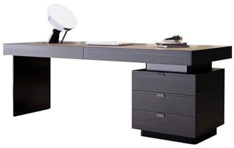 ZENGXJYCQINGJIANG Gaming Desk Modern Smoky Color Executive Desk with Drawers, Soild Wood Writing Workstation for Home Office(S)