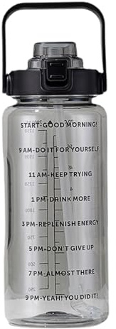 2L Botella de agua, botella de deporte de jarra de agua de medio galón negro con escala y mango, para acondicionamiento físico, acampar, senderismo, correr y viajar - gimnasio