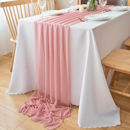 Runner da Tavolo Moderno in Chiffon 77x180 cm Lavabile, per Matrimonio,Decorazione da Tavolo in Tessuto, per Matrimoni, Compleanni, Comunioni (rosa antico)