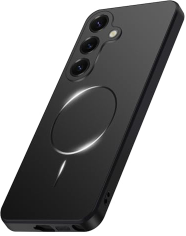 Magnetische Handyhülle für Samsung Galaxy S24 Hülle, Kompatibel für Mag-Safe Magnet Wireless, Dünn Griffig TPU Bumper Robuste Matt PC Hard Shell Kameraschutz Stoßfest Schutzhülle (Schwarz)