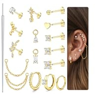 MILACOLATO 16 Pcs Helix Piercings Chirurgenstahl Ohrringe Piercing Set | Flatback Ohrstecker Creolen Ohr Piercings Knorpel Ohrringe Damen Piercing Einzelner Ohrring Schmuck