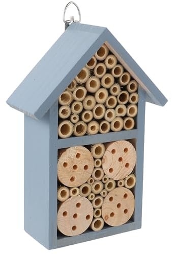 VALICLUD Bienenhaus aus Holz zum Hängen Dekoratives Insektenhaus für Garten und Balkon mit Schmiedeeisenhaken Wetterbeständig Montiert für Wildbienen und Marienkäfer