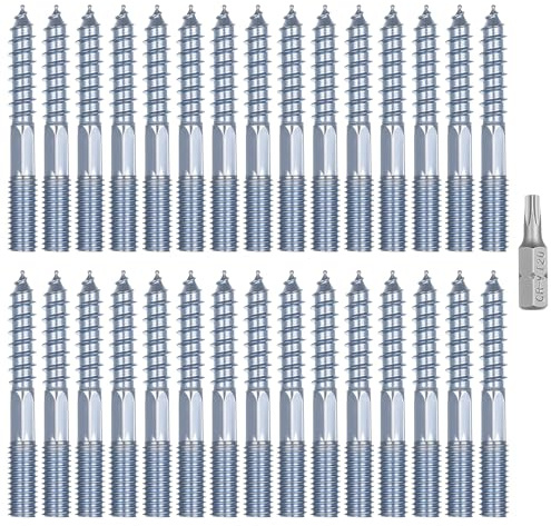 30 Stück Stockschrauben M8 x 60mm, Torx Stockschraube Gewindestange, Doppelgewindeschrauben für Holzverbindungen, Doppelseitige Dübelschrauben Wandmontage mit Torx-Bit (M8 x 60mm 30 Stück)