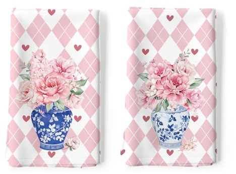 Arquiel Rosa Blumen Geschirrtücher 100% Baumwolle 4er-Set 48 x 70 cm | Geschirrtücher aus 100% Baumwolle, Motiv: Rosa Blumen; saugfähig und pflegeleicht zum Abtrocknen in der Küche.