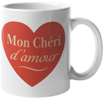 Mug Mon Chéri d'amour – Tasse Amour avec Cœur Rouge – Idée Cadeau Anniversaire, Saint-Valentin, Noël – Cadeau Romantique pour Homme – Mug Céramique 330 ml