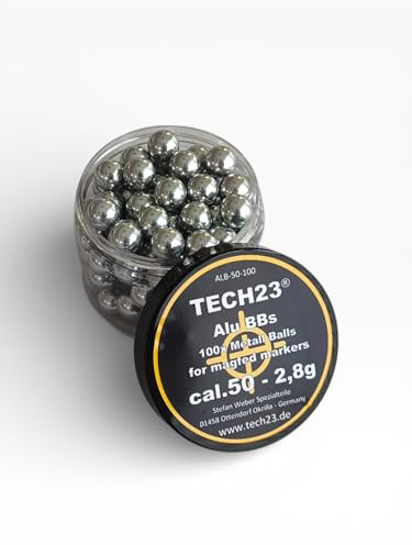 TECH23 Bolas de aluminio Kal.50 (12,5 mm), 100 unidades, 2,8 g, bolas de precisión para marcadores de CO2 y HPA, más ligeras que el acero, rendimiento optimizado
