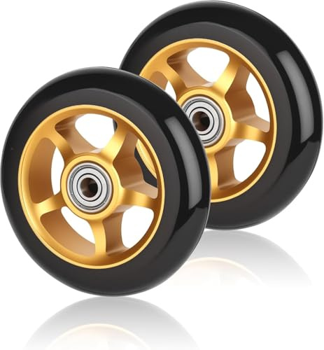 100mm Stunt Scooter Rollen 2 Stück mit ABEC/ 9 Kugellager/Härtegrad 88A | Scooter Räder Ersatzräder Aus Aluminiumlegierung, Scoot and Ride Roller Zubehör für Scoot Meisten Stuntscooter-Gold