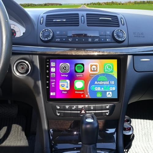 4+64G Autoradio für Mercedes-Benz E Class CLS Class W211 W219 2005-2008 | Android 15 9 Zoll Touchscreen Auto Stereo Display Player Radio GPS Navi Head Unit mit Carplay Android Auto SWC FM RDS DAB+