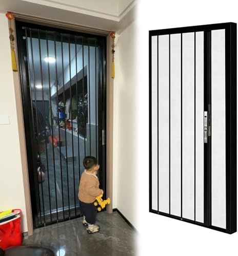 Inferriate per Finestre Barriera Scorrevole Pieghevole Bambini/Gatti/Cani, Porta Sicurezza Nera Zanzariera, Serratura Chiave, Griglia Sicurezza Finestre Leggera Apertura(W60xH70cm/24x28in)