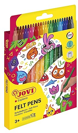 Jovi dünne Filzstifte, Strichbreite: 3,0 mm, auswaschbar, ergonomisches Vorderteil, Set mit 24 Farben