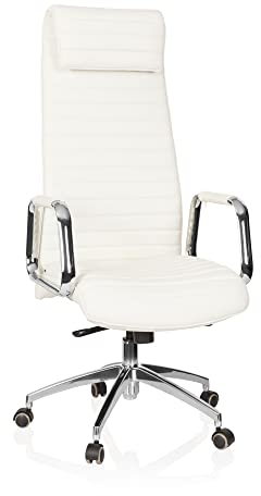 hjh OFFICE 600902 Chefsessel ASPERA 20 Nappaleder Weiß/Chrom Bürostuhl mit hoher Rückenlehne