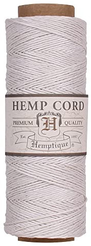 Hemptique 100% Natural Hemp Cord Single Spool - 205ft ~ 62.5m Hemp String Spool - Crafters Number 1 Choice - .5mm Cord Thread for Jewelry Making, Macramé, Scrapbooking, & More - White
