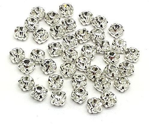 Pack of 100 Stunning Quality Sew on Glue on Point Back Glass Rhinestones in Flat Back Silver & Gold Casings (ss12 (3mm), Clear Crystal in Silver Casing)