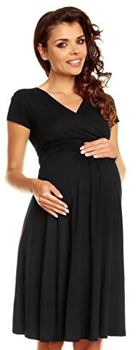 Zeta Ville- maternité - Robe Jersey de Grossesse - Manche Courte - Femme - 108c (Noir, 38, M)