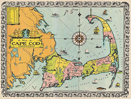 Buyartforless 1932 Walter M Gaffney Map of Cape Cod 16x12 Art Print Posters Decor