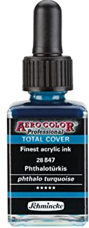 Schmincke - AERO COLOR® Professional - finest-fluid, high-color acrylic paint for acrylic painting, airbrush, mixed media, acrylic ink, phthaloturquoise - 28 ml