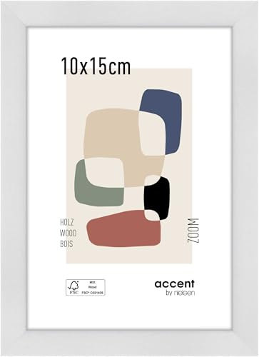 accent by nielsen Holz Bilderrahmen Zoom, 10 x 15 cm, Weiß | Holz Fotorahmen im Hoch- & Querformat zum Auftstellen und Aufhängen Weiß matt Echtglas