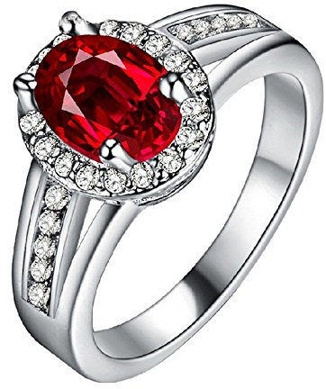 Uloveido Frauen Oval Red Stone Ring für Mädchen Mutter Freund Geburtstagsgeschenk Ring für Frauen Freundin Jubiläum Ehering mit Zirkonia PJ139