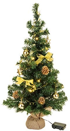 Bambelaa! Weihnachtsbaum Künstlich Mit Beleuchtung Geschmückt Tannenbaum Dekoriert Christbaum Beleuchtet LED 75cm Gold