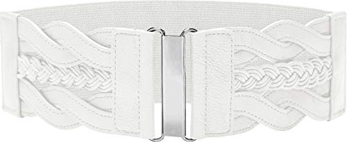 BlackButterfly 3 Zoll Breite Waspie Elastic Vintage Geflochtene Gürtel (Weiß, XL)