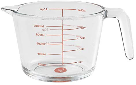 Tala 1 Liter Messbecher aus Borosilikatglas, stoßfest, mit klaren Milliliter- und Unzenangaben, BPA-frei, unverzichtbar für jede Küche