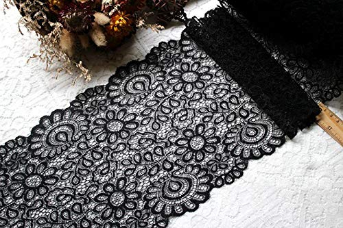 Yulakes 3 Yard 22 cm schwarz weiß Spitze Stoff DIY Handwerk nähzubehör Dekoration zubehör für kleidungsstücke elastische Spitzenbesatz (schwarz)