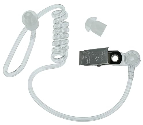 vhbw Security Schallschlauch Ohrhörer | für alle gängigen Security-Headsets mit abgesetztem Akustik-Schallwandler - Mit Clip, transparent / weiß