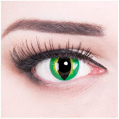 Lentilles couleur vert jaune - green dragon. Pour Halloween, fantaisie, Carnaval + étuis à lentilles de contact I 1 paire (2 pièces) I sans correction I 0,00 Dioptries MERALENS