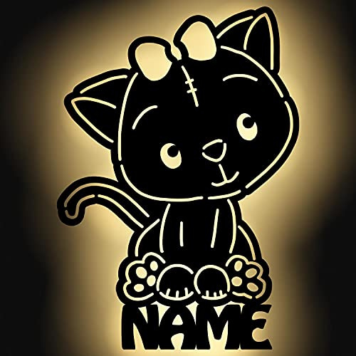 Namofactur personalisierte Katzen-Wandlampe aus Holz | Mit Wunschname – in verschiedenen Farben erhältlich und als Nachtlicht oder Kinderzimmer-Wanddeko nutzbar
