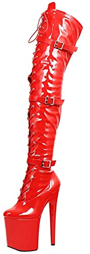 20CM Unisex Piattaforma da Donna da Uomo Tacchi Alti sopra Gli Stivali al Ginocchio Sexy Stripper Party Club Pole Dancing Scarpe a Punta Stivali Alti alla Coscia Scarpe,Rosso,40 EU