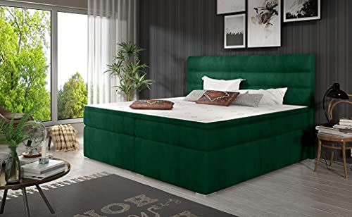 A-dekor home Boxspringbett ALPI Hotelbett, kontinentales Bett,140/160/180x200cm,Grau/Schwarz/Weiß/Blau/Grün, Bettkasten, Bonell Matratze, Topper (180 x 200 cm, Monolith 37 Flaschengrün)