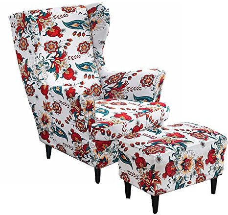 Highdi 2 Teilig Ohrensessel Überzug Mit Ottomane Schonbezug, Sessel-Überwürfe Ohrensessel Schonbezüge Bezug Sesselhusse Stretch Tiger Stuhlbezug mit Armlehne Hohe Rückenlehne (Mandala)