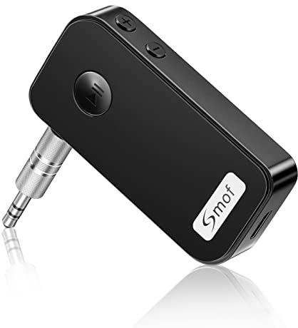 Smof Bluetooth Empfänger für Auto, 3,5 mm Aux Adapter mit Noise Cancelling, Freisprech-Anruf, Kabelloser Audio-Adapter mit Mikrofon für No Bluetooth Lautsprecher, Home/Auto-Stereo