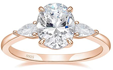 EAMTI 3CT 925 Sterling Silver Engagement Rings 3-Stone Oval Cut Cubic Zirconia CZ Wedding Promise Rings for Her Wedding Bands for Women Size 3-11