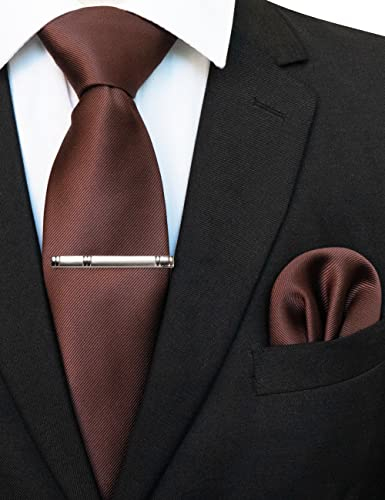 JEMYGINS Cravate Marron foncé Homme en Soie et Pinces à cravate Carre de poche Set **