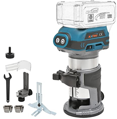 KATSU FIT-BAT 21V Brushless Cordless Rrifilatore Legno Laminatore Router Falegname Strumento con 3 Mandrino Pinze 1/4, 6mm e 8mm, Senza Batteria 102750