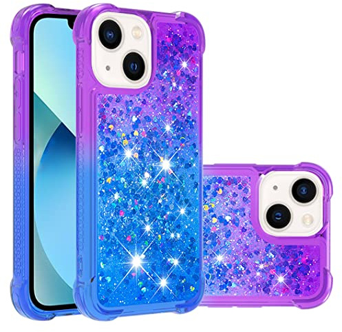 IMEIKONST Compatible with iPhone 13 Glitter Case, Liquid Sparkle Quicksand Transparent Sequin Slim Girls Soft TPU Bumper Silicone Shockproof Cover for iPhone 13. Purple Blue YB