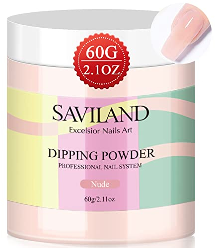 Saviland 60g Nudes Dipping Powder - 2.1oz Big Bottle Dip Powder French NailArt Starter Manicure,Strengthen NailPowder, Dip Nails Kit Easy for Nail Beginner to Use No UV Lamp Needed