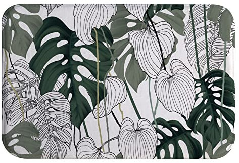 A.Monamour Antidérapant Absorbant Tapis de Bain Feuilles De Palmier Tropical Aquarelle Plante De Philodendron avec des Vignes Flanelle Tapis pour WC Salle de Bain Baignoire Douche Cuisine 40x60cm