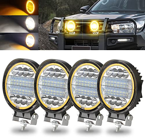 KaiDengZhe 4PCS Barra Luminosa LED Off Road con Halo Ambra Stroboscopico Off Road da 4,5 Lavoro Flood Spot Light 12V-36V per Moto SUV Camion Barca