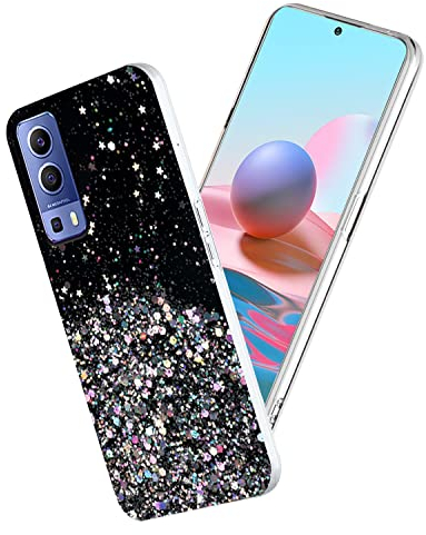 Yarxiawin Kompatibel mit Vivo Y72 5G Hülle Transparent Glitzer Aesthetic Muster, Handyhülle Vivo Y72 5G Silikon Durchsichtig Dünn Cover, Schutzhülle Vivo Y72 5G Clear Case Silikonhülle (Schwarz)