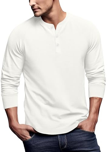 Mens Henley T Shirts(Off White,XL)