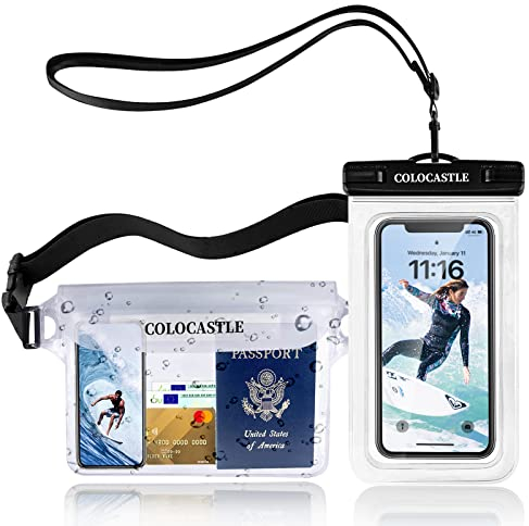 COLOCASTLE wasserdichte Tasche & wasserdichte Handyhülle Unterwasser Set, wasserdichter Beutel Bauchtasche Schutzhülle mit IPX8 wasserfeste Handytasche für Wassersport, Strand, Schwimmen, Bootfahren