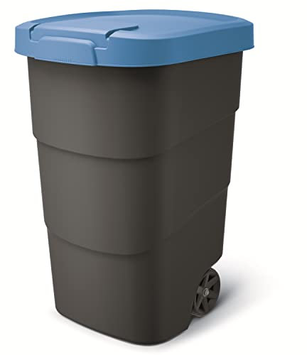 Prosperplast Wheeler Poubelle universelle en plastique avec roues et couvercle Bleu 95 l