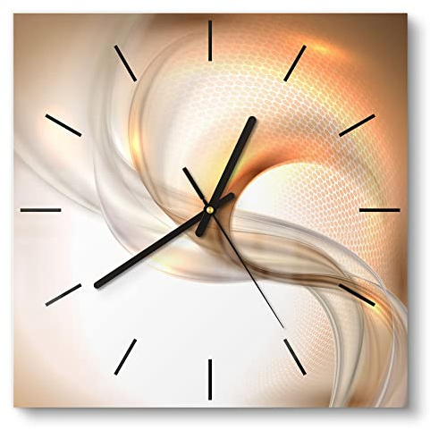 DEQORI Glasuhr | 30x30 cm | Motiv Schwingungen im Licht | ausgefallene leise Design Uhr aus Glas | Wanduhr für Wohnzimmer & Küche | moderne Hingucker Uhr für die Wand